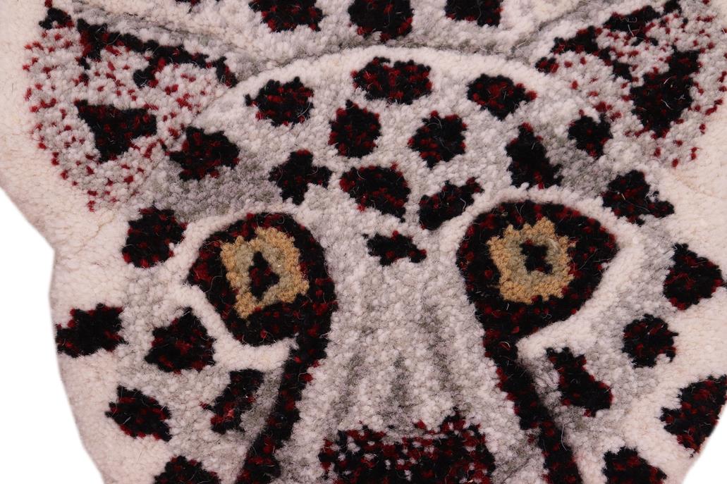 handmade Contemporary Leopard White Gray Hand Tufted  100% WOOL area rug 2' x 3'