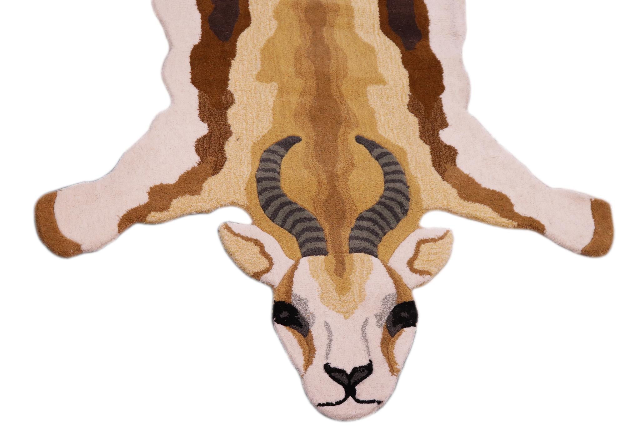 handmade Contemporary Deer Ivory Gold Hand Tufted  100% WOOL area rug 4' x 6'