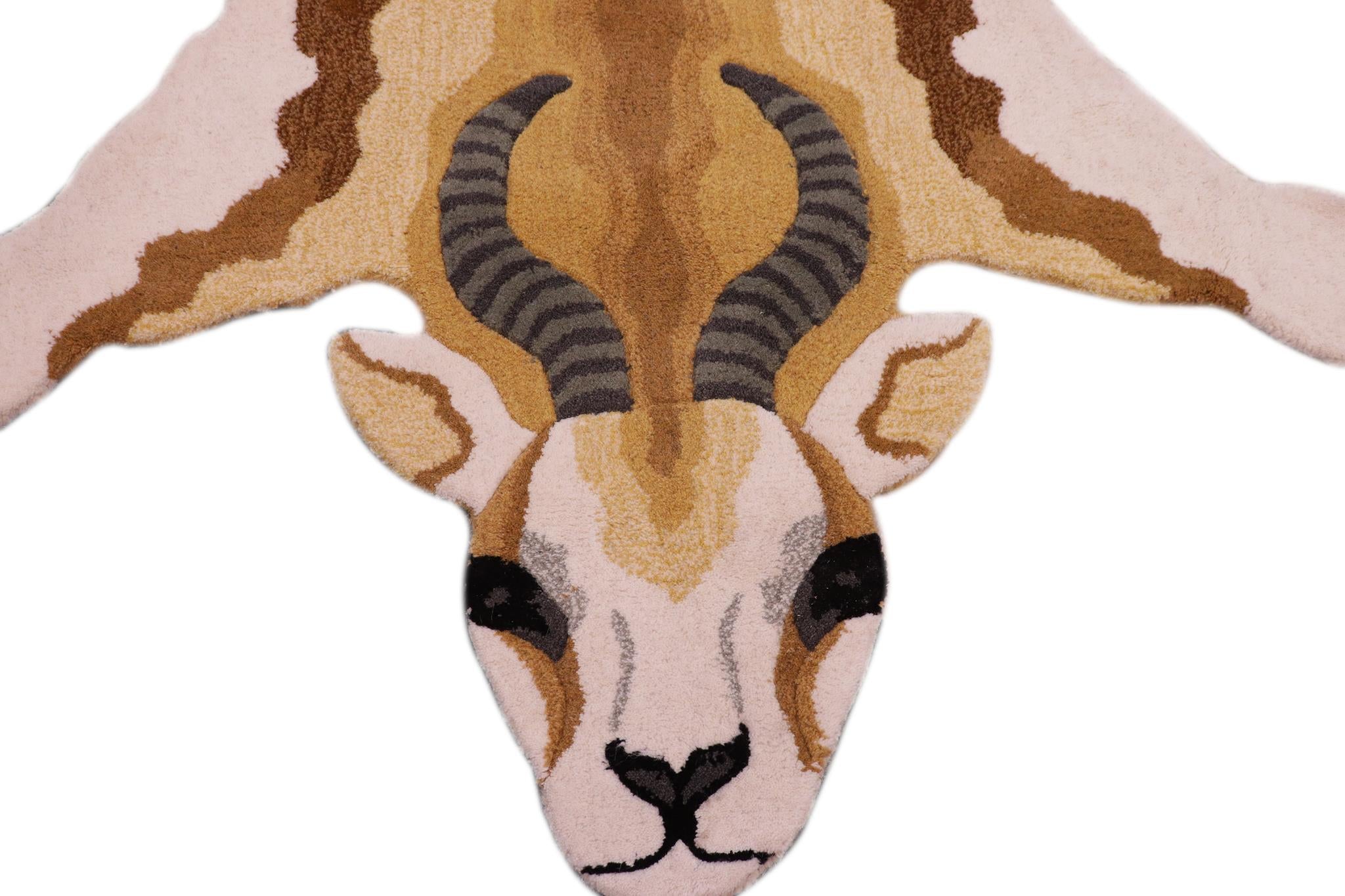 handmade Contemporary Deer Ivory Gold Hand Tufted  100% WOOL area rug 4' x 6'