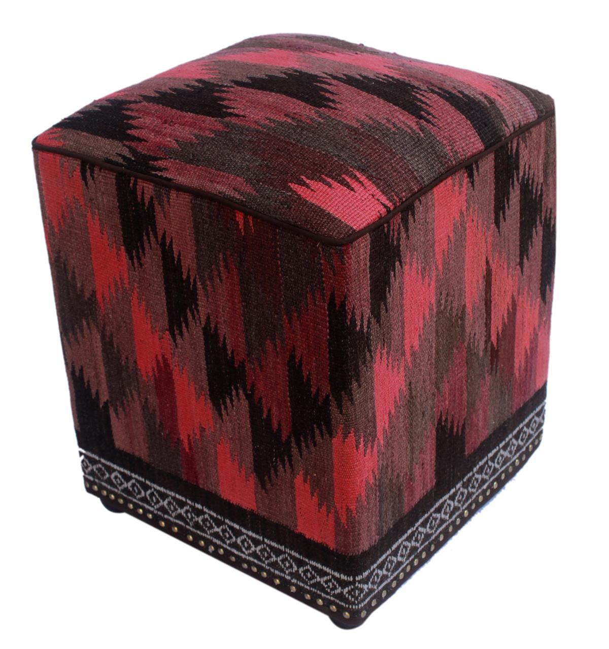 handmade  Ottoman Pink Black HandmadeRECTANGLE 100% WOOL area rug 