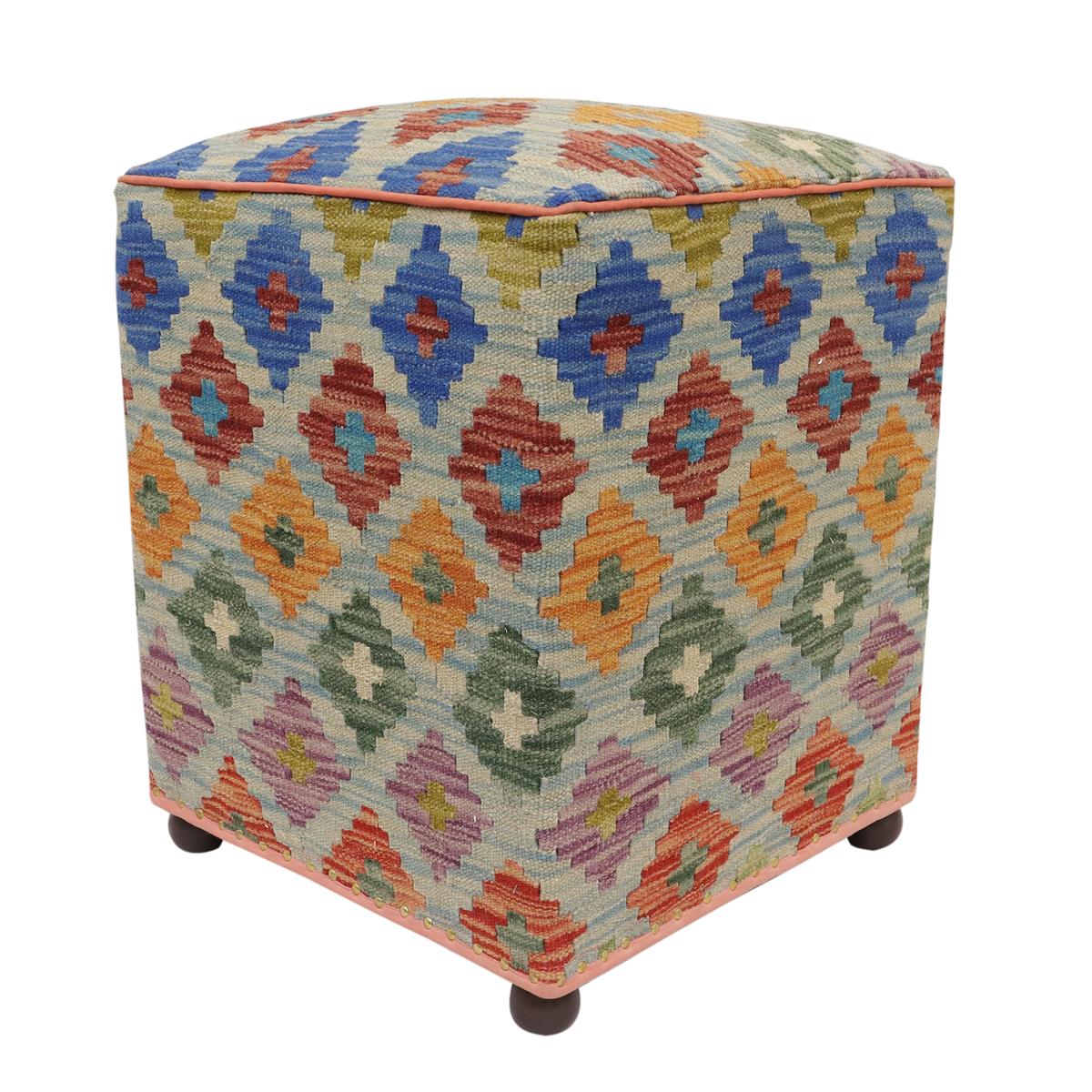 handmade Traditional Ottoman Blue Orange Hand-made SQUARE handmade ottoman pouf16'' x 16'' x 20''