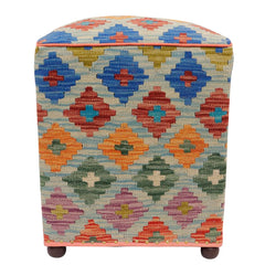 handmade Traditional Ottoman Blue Orange Hand-made SQUARE handmade ottoman pouf