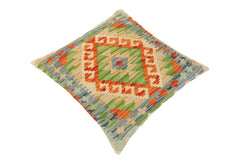 handmade Traditional Pillow Beige Blue Hand-Woven SQUARE 100% WOOL area rug