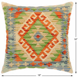 handmade Traditional Pillow Beige Blue Hand-Woven SQUARE 100% WOOL area rug
