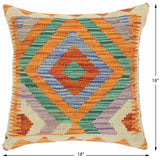 handmade Traditional Pillow Rust Blue Hand-Woven SQUARE 100% WOOL area rug