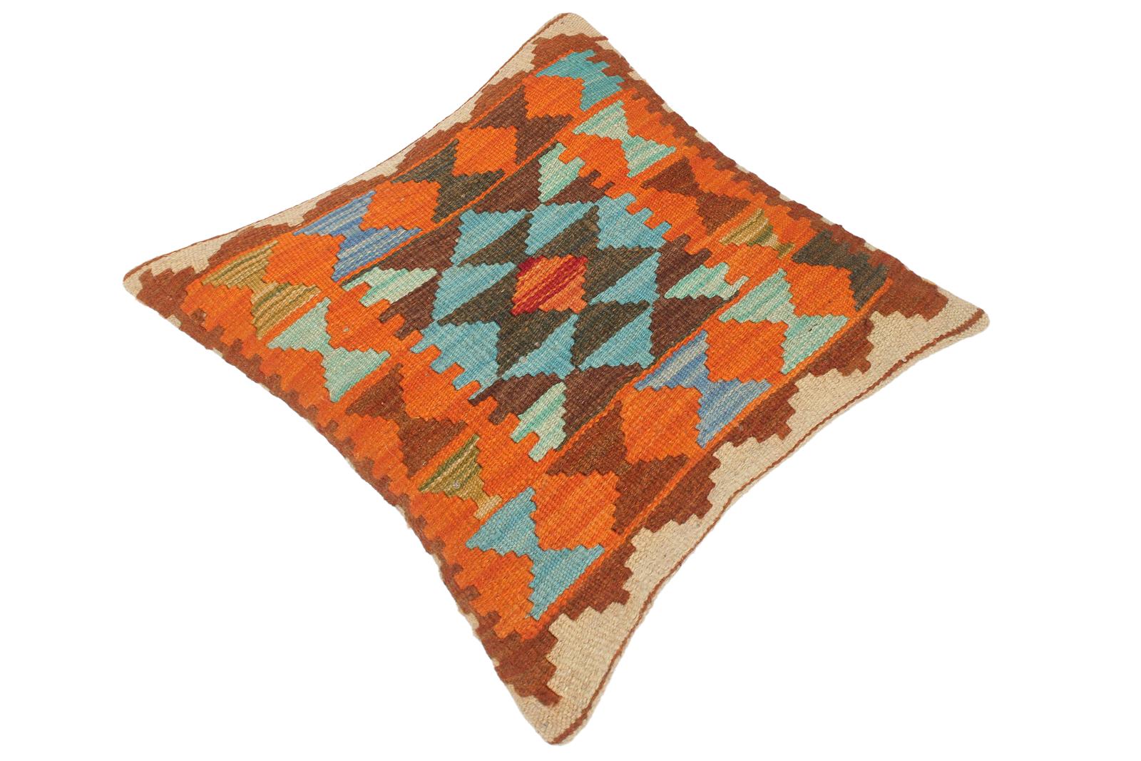 handmade Traditional Pillow Brown Rust Hand-Woven SQUARE 100% WOOL area rug