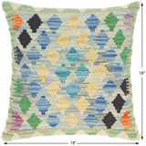 handmade Traditional Pillow Blue Beige Hand-Woven SQUARE 100% WOOL area rug