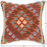 handmade Traditional Pillow Rust Blue Hand-Woven SQUARE 100% WOOL area rug