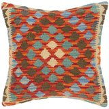 handmade Traditional Pillow Rust Blue Hand-Woven SQUARE 100% WOOL area rug