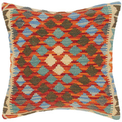 handmade Traditional Pillow Rust Blue Hand-Woven SQUARE 100% WOOL area rug