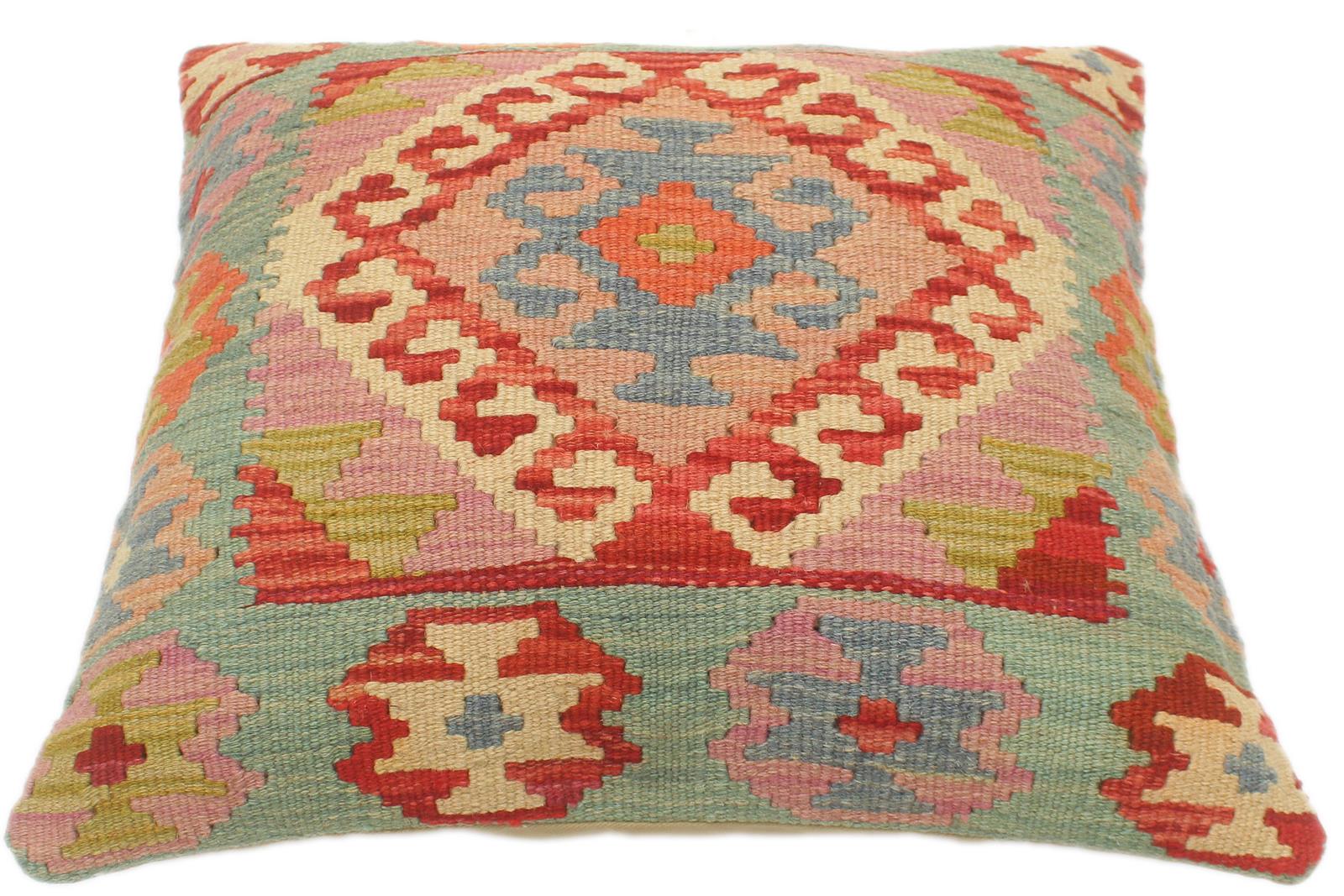 handmade Tribal Turkish Antique Red Green Hand-Woven SQUARE 100% WOOL pillow