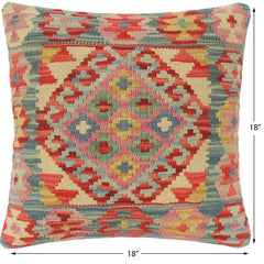 handmade Tribal Turkish Antique Red Blue Hand-Woven SQUARE 100% WOOL pillow