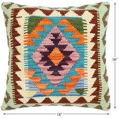 handmade Traditional Pillow Blue Orange Hand-Woven SQUARE 100% WOOL area rug