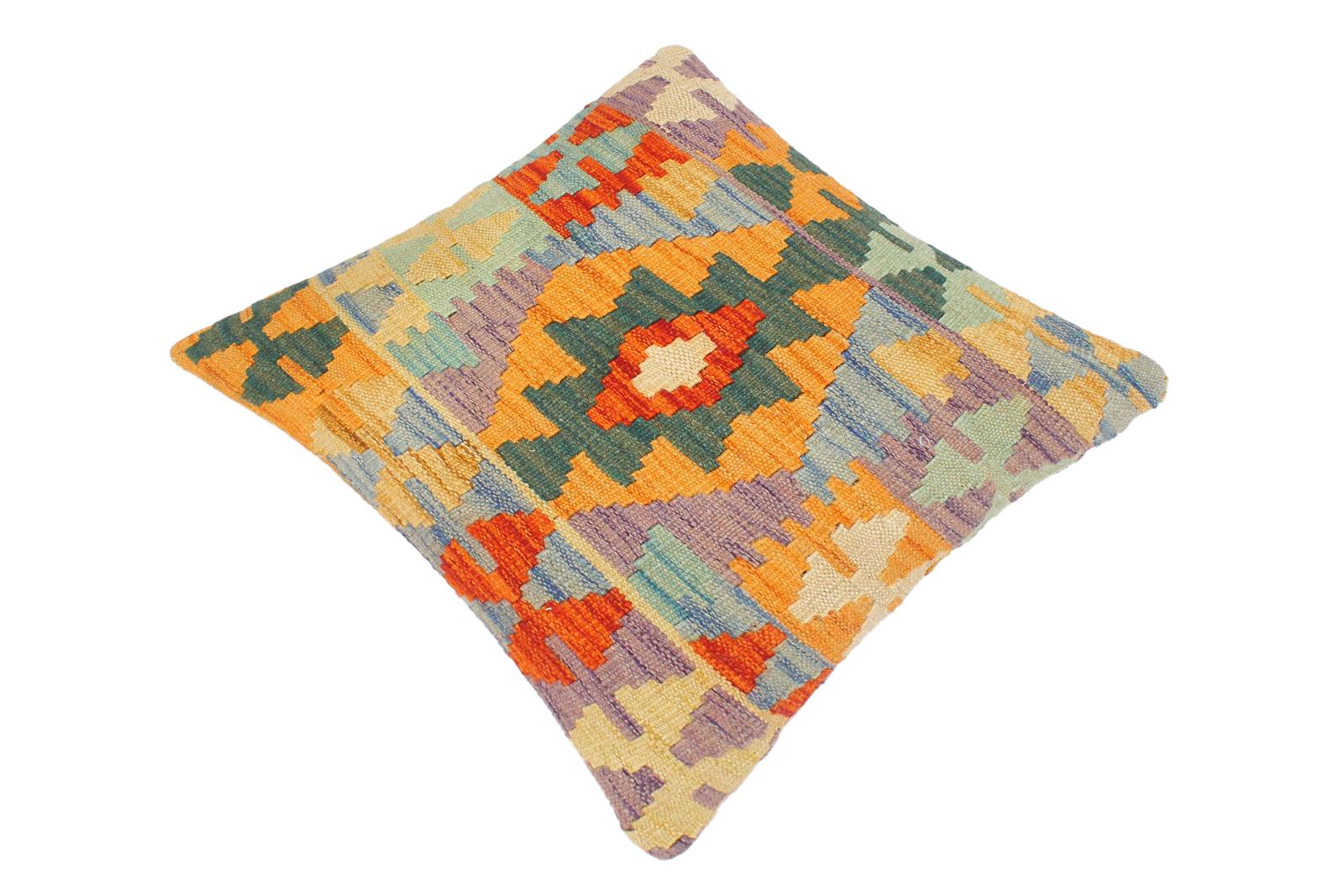 handmade Traditional Pillow Rust Teal Hand-Woven SQUARE 100% WOOL area rug