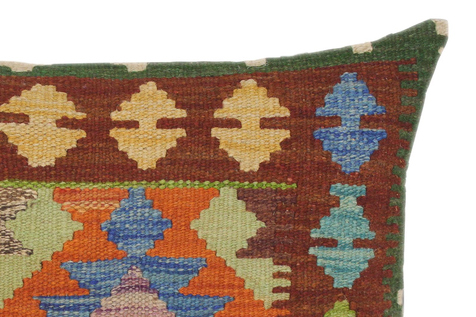 handmade Traditional Pillow Rust Blue Hand-Woven SQUARE 100% WOOL kilim throw pillow