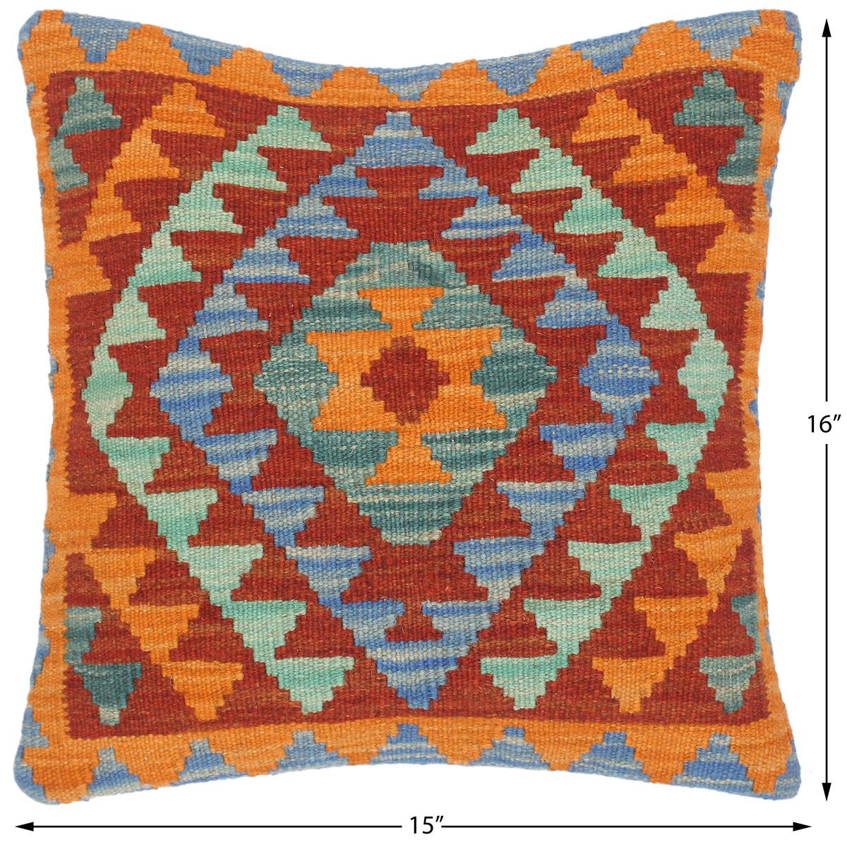 handmade Traditional Pillow Blue Rust Hand-Woven SQUARE 100% WOOL area rug