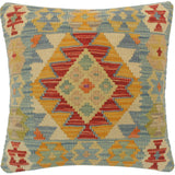 handmade Tribal Turkish Antique Blue Rust Hand-Woven SQUARE 100% WOOL pillow