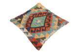 handmade Traditional Pillow Rust Blue Hand-Woven SQUARE 100% WOOL area rug