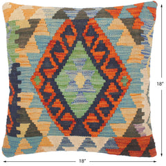 handmade Traditional Pillow Rust Blue Hand-Woven SQUARE 100% WOOL area rug