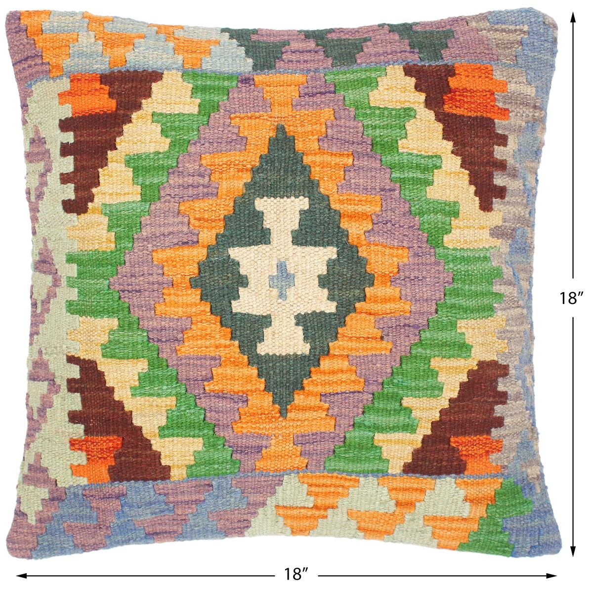 handmade Traditional Pillow Orange Blue Hand-Woven SQUARE 100% WOOL area rug
