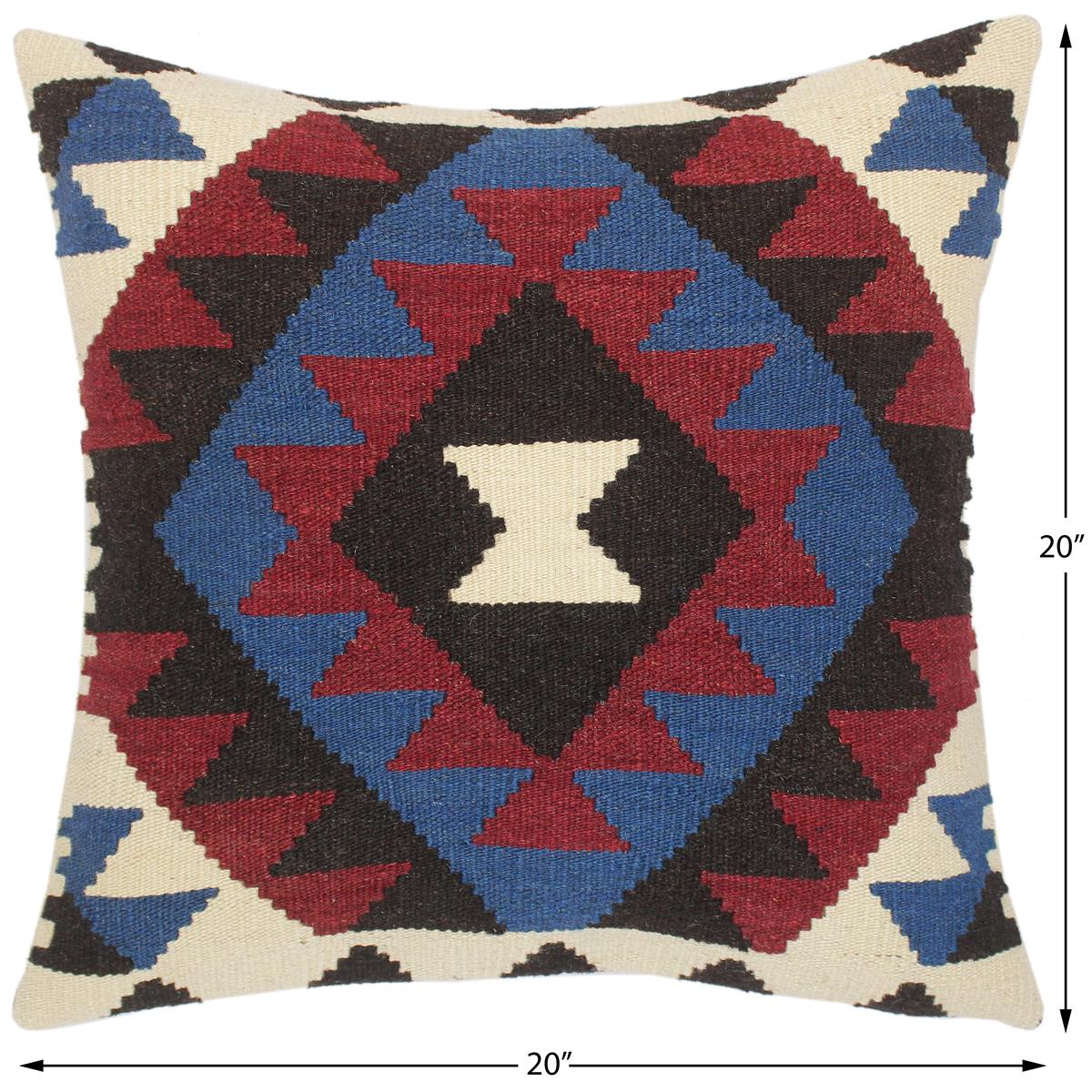 handmade Traditional Pillow Red Blue Hand-Woven SQUARE 100% WOOL area rug