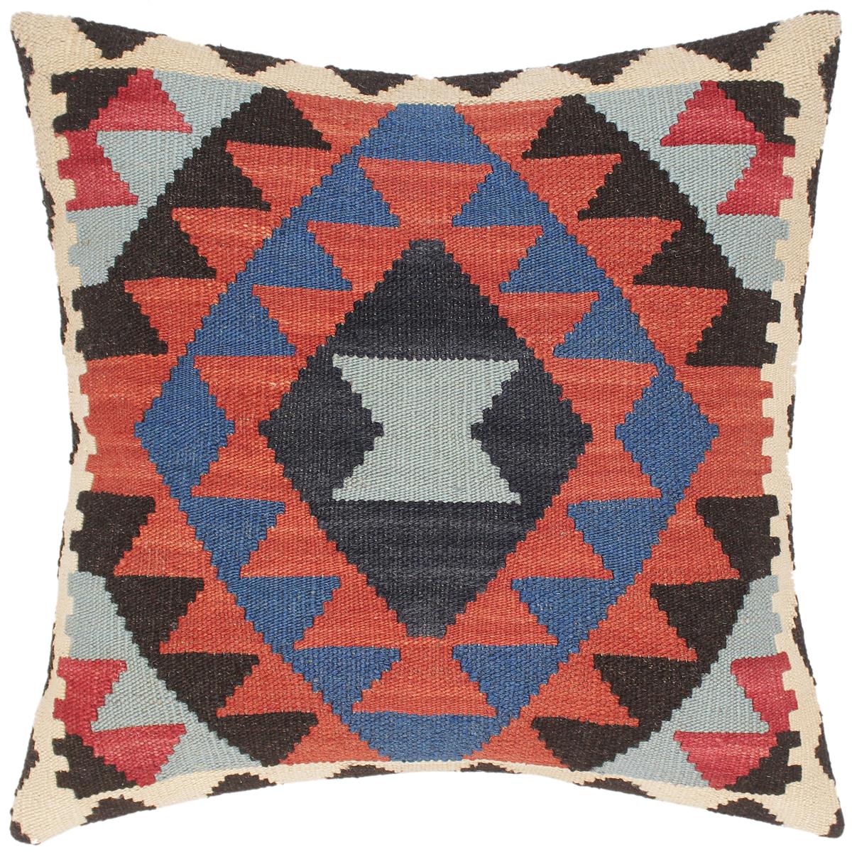 handmade Traditional Pillow Rust Blue Hand-Woven SQUARE 100% WOOL area rug