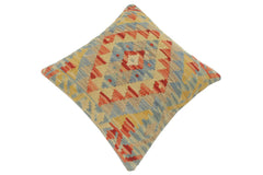 handmade Tribal Turkish Antique Rust Blue Hand-Woven SQUARE 100% WOOL pillow