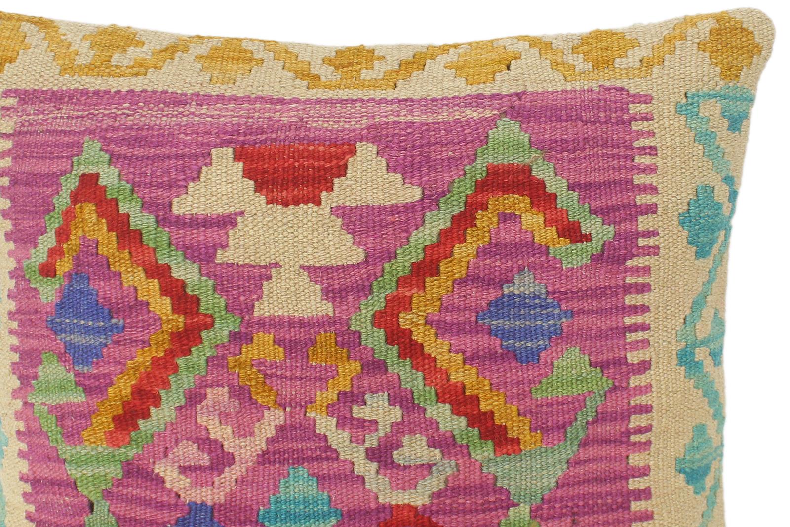 handmade Tribal Turkish Antique Purple Beige Hand-Woven SQUARE 100% WOOL pillow