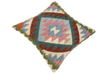 handmade Traditional Pillow Blue Green Hand-Woven SQUARE 100% WOOL area rug