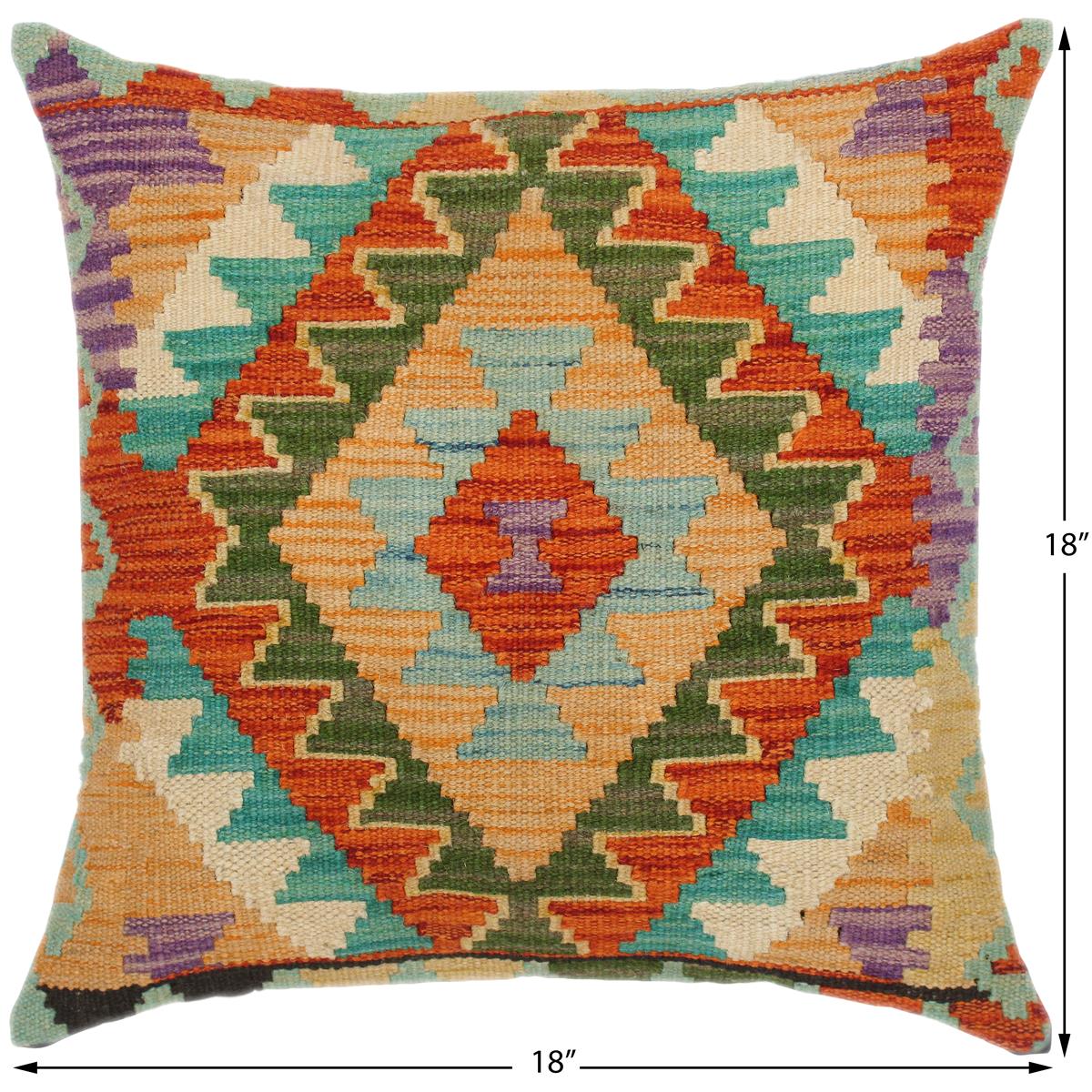 handmade Traditional Pillow Rust Blue Hand-Woven SQUARE 100% WOOL kilim throw pillow