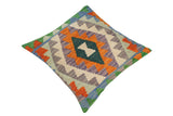 handmade Traditional Pillow Orange Blue Hand-Woven SQUARE 100% WOOL area rug