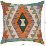 handmade Traditional Pillow Orange Blue Hand-Woven SQUARE 100% WOOL area rug