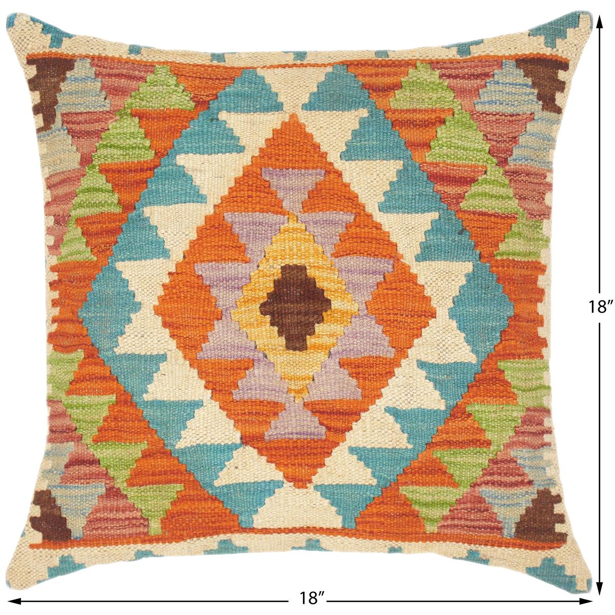 handmade Traditional Pillow Rust Teal Hand-Woven SQUARE 100% WOOL kilim throw pillow