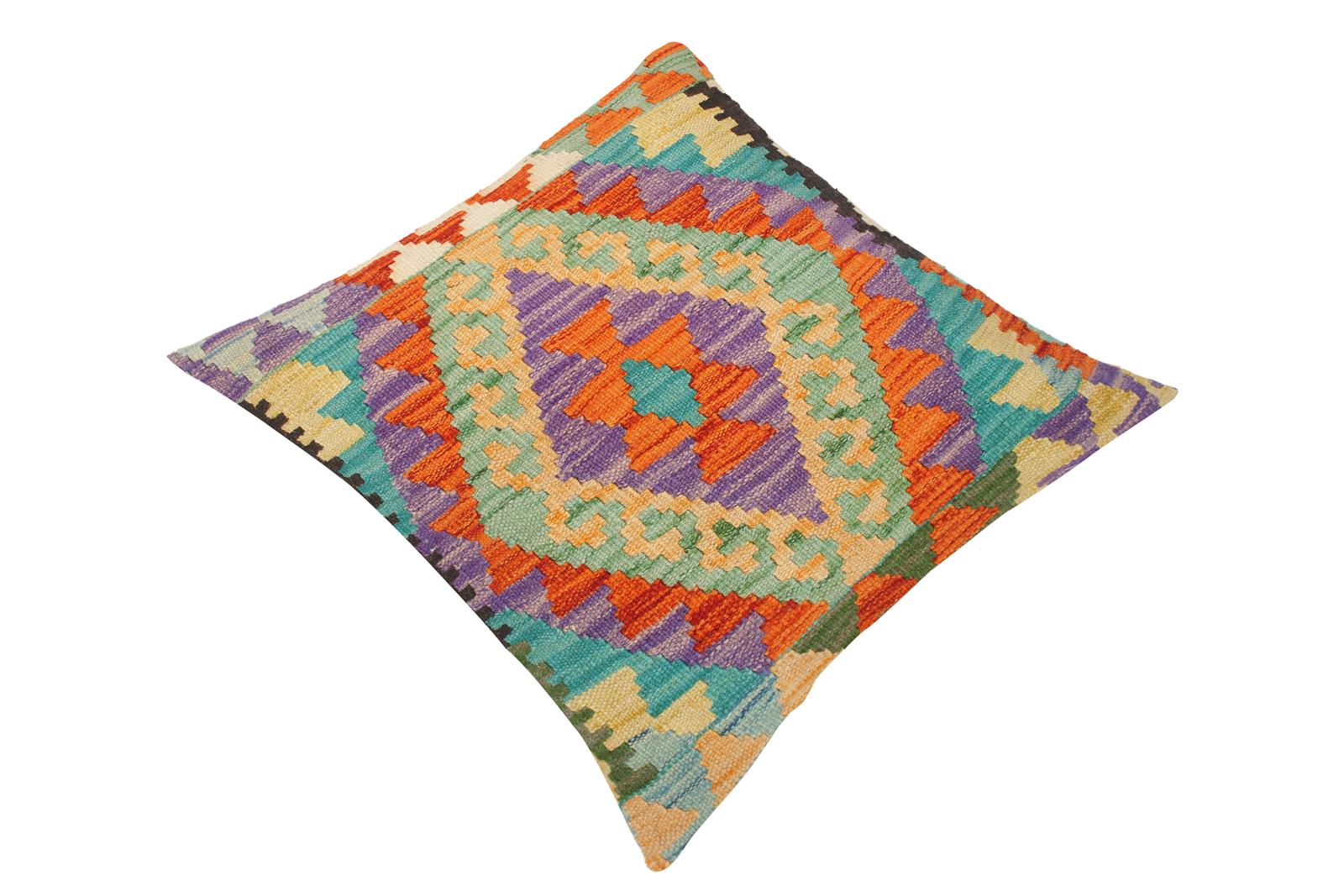 handmade Traditional Pillow Rust Teal Hand-Woven SQUARE 100% WOOL kilim throw pillow