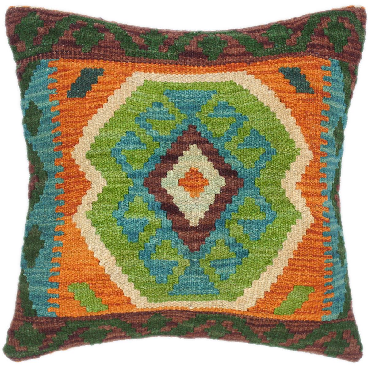 handmade Traditional Pillow Blue Green Hand-Woven SQUARE 100% WOOL area rug
