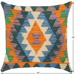 handmade Traditional Pillow Blue Beige Hand-Woven SQUARE 100% WOOL area rug
