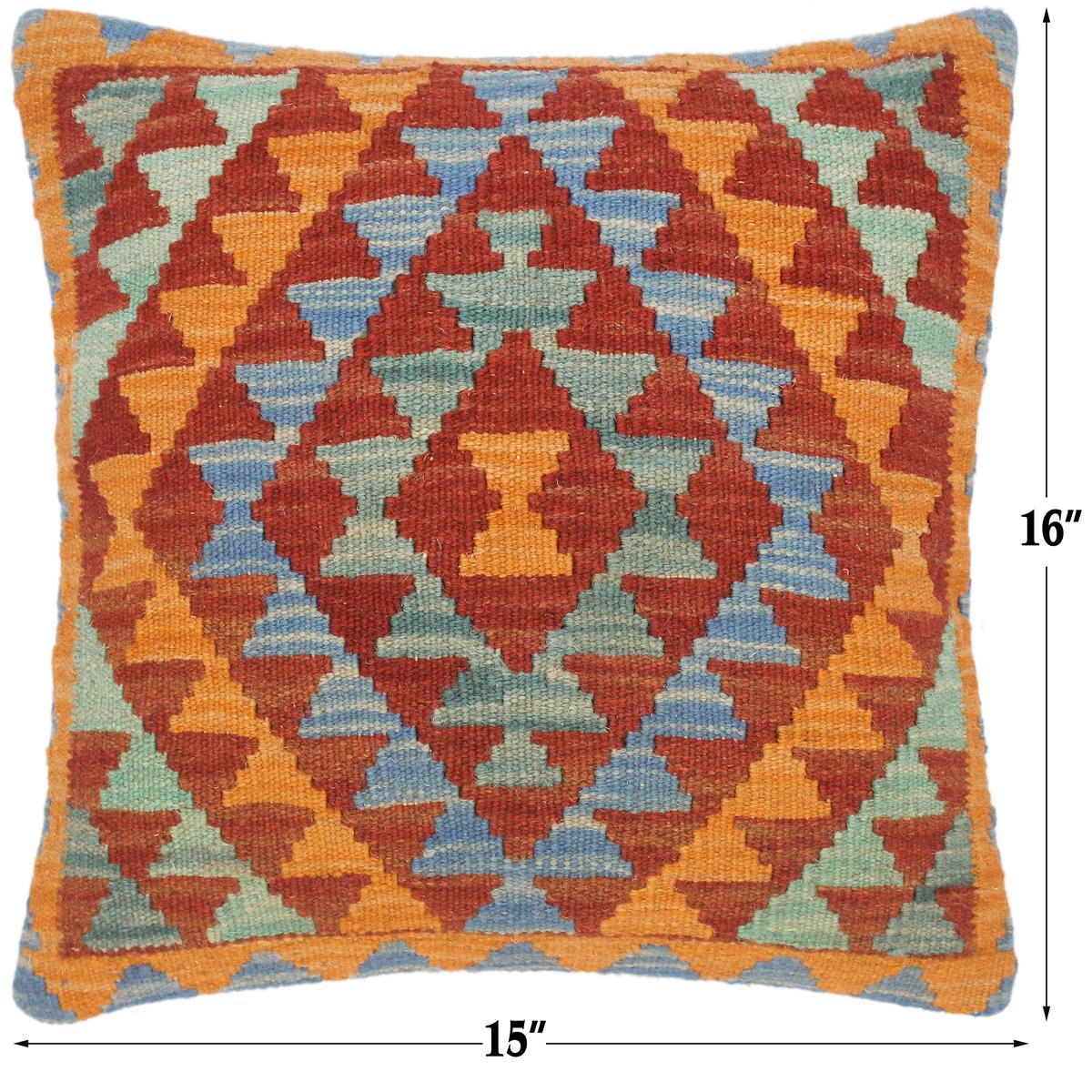 handmade Traditional Pillow Orange Brown Hand-Woven SQUARE 100% WOOL area rug