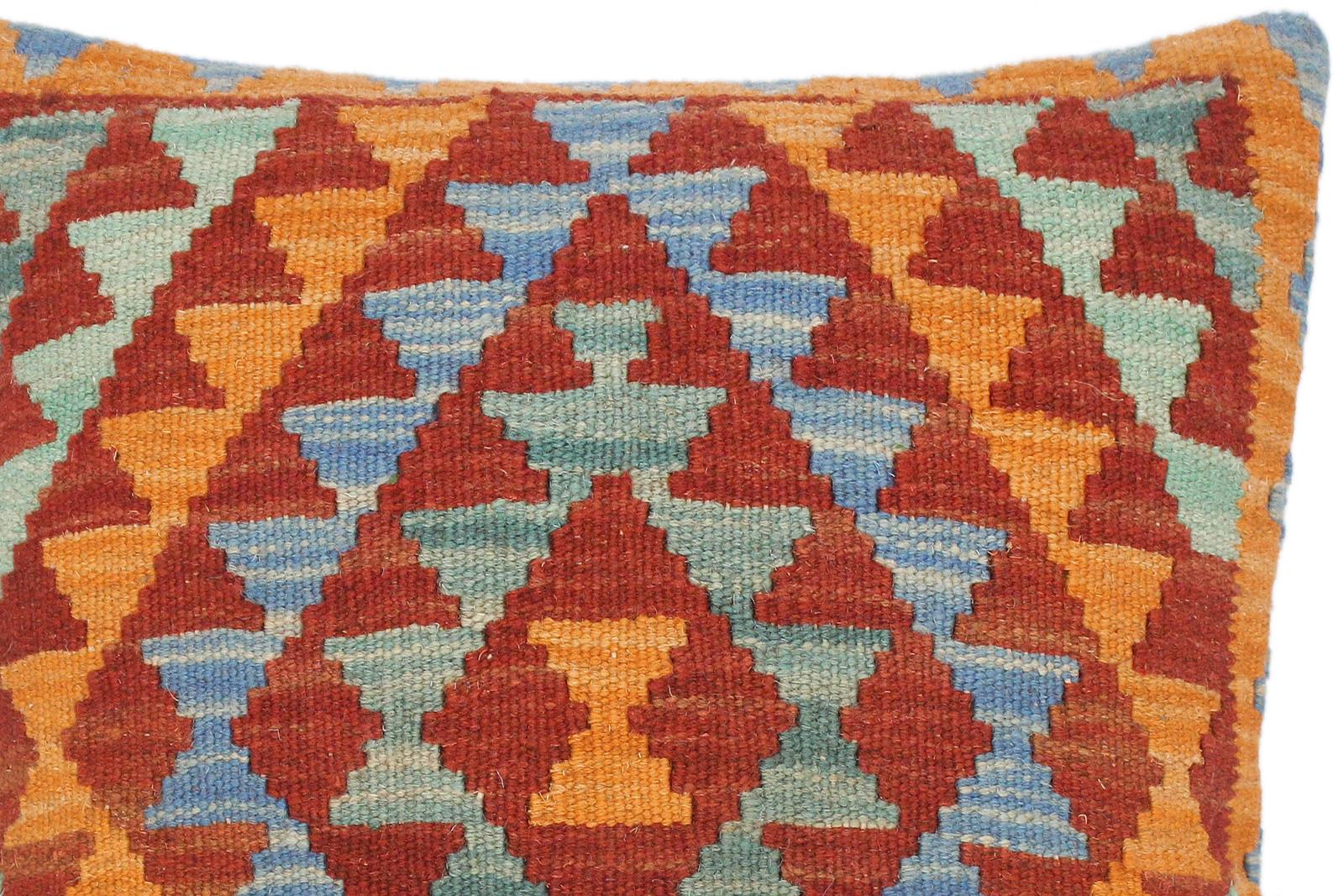 handmade Traditional Pillow Orange Brown Hand-Woven SQUARE 100% WOOL area rug