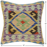 handmade Traditional Pillow Gold Blue Hand-Woven SQUARE 100% WOOL area rug