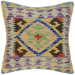 handmade Traditional Pillow Gold Blue Hand-Woven SQUARE 100% WOOL area rug