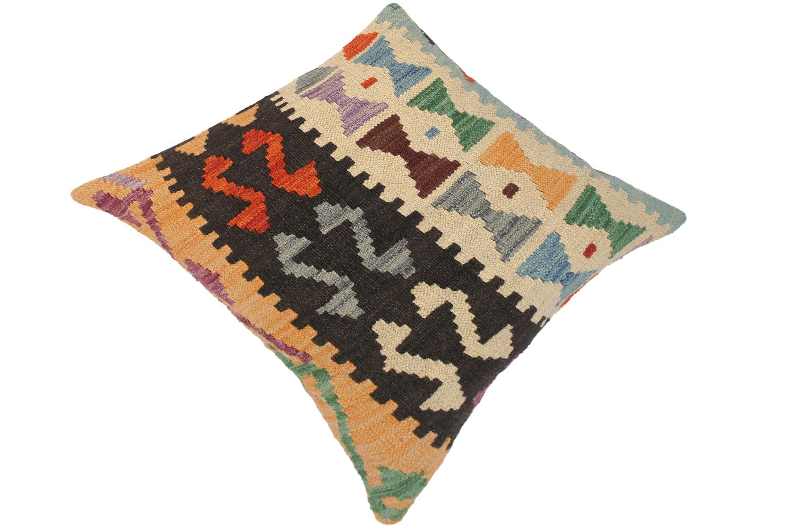 handmade Traditional Pillow Beige Black Hand-Woven SQUARE 100% WOOL area rug