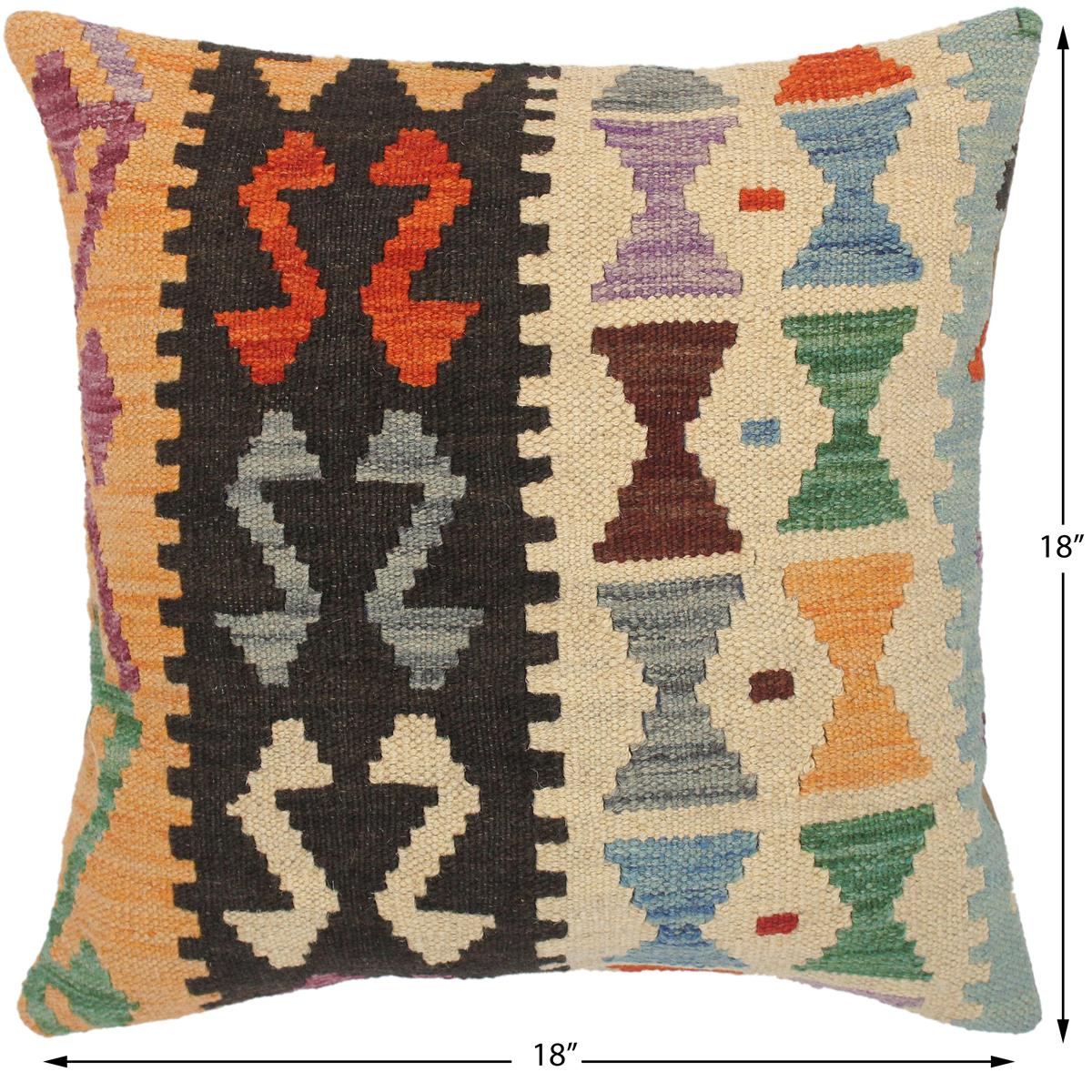 handmade Traditional Pillow Beige Black Hand-Woven SQUARE 100% WOOL kilim throw pillow