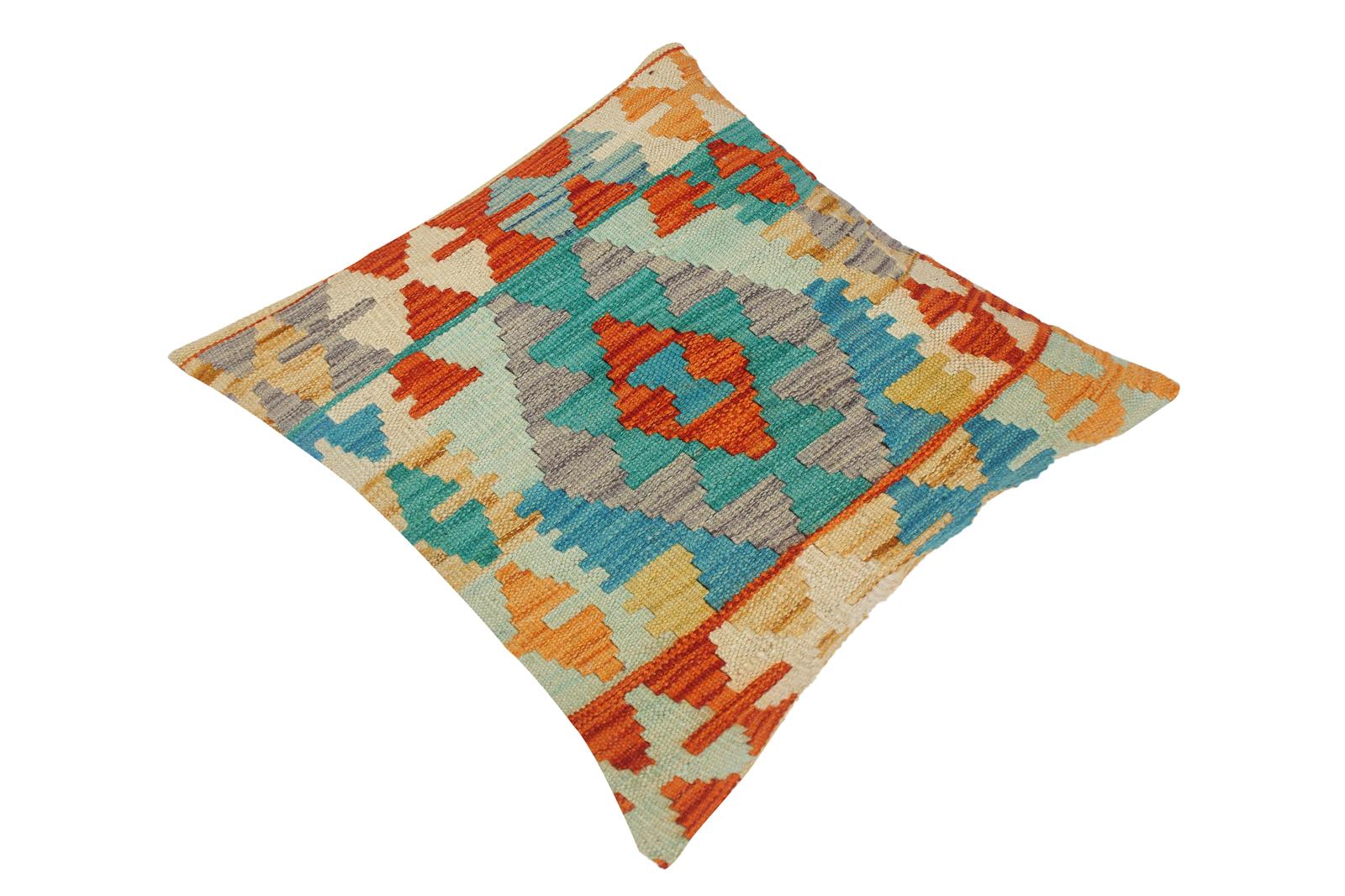 handmade Traditional Pillow Rust Blue Hand-Woven SQUARE 100% WOOL area rug