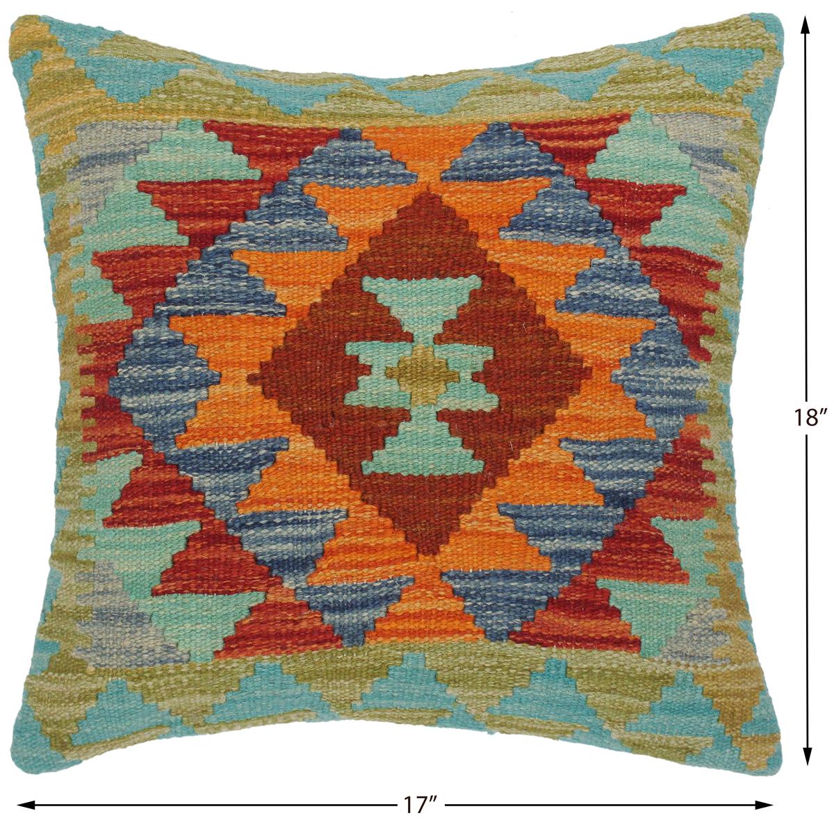 handmade Traditional Pillow Blue Rust Hand-Woven SQUARE 100% WOOL kilim throw pillow