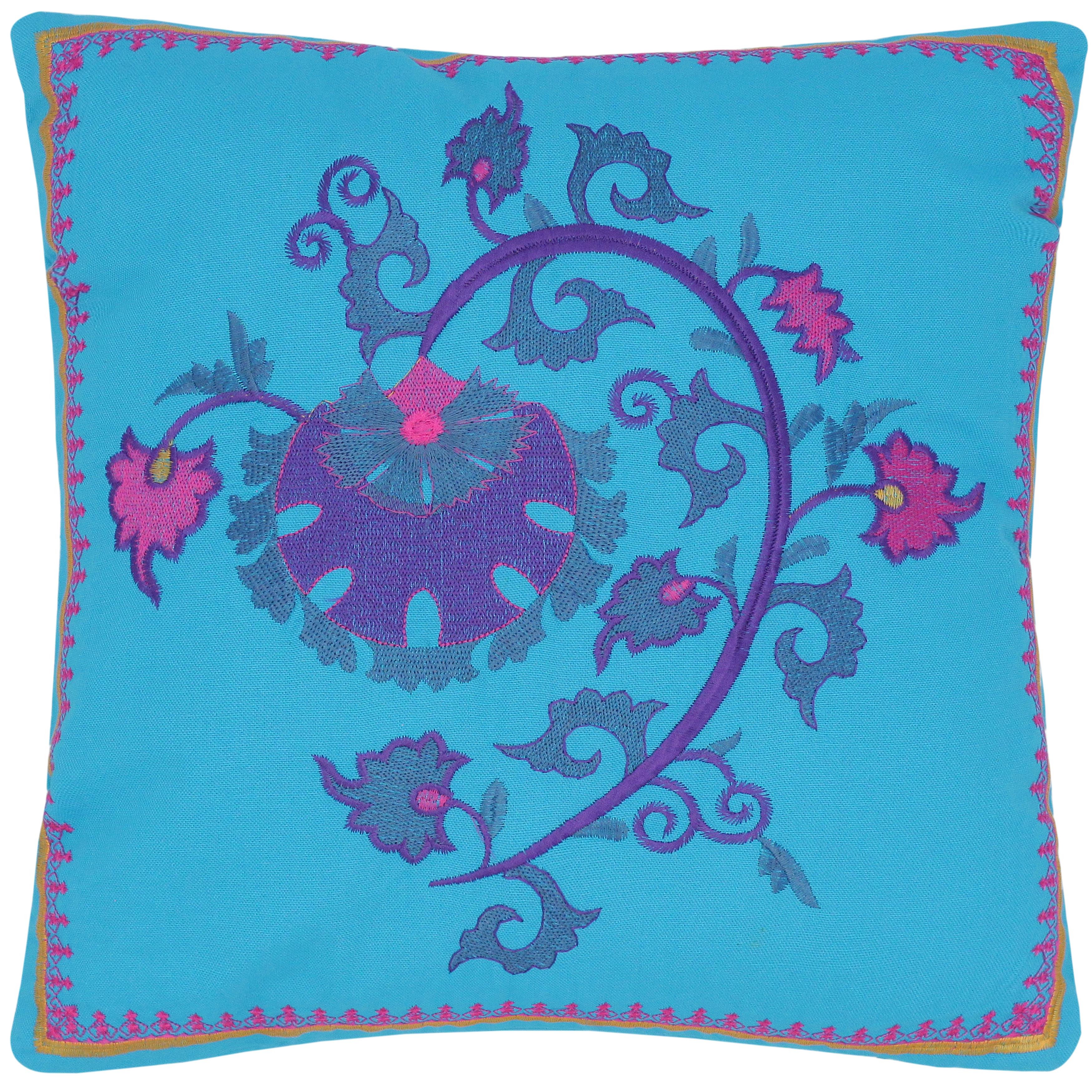 handmade Turkish Throw Pillow Blue Gold  SQUARE COTTON area rug