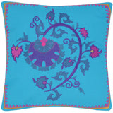 handmade Turkish Throw Pillow Blue Gold  SQUARE COTTON area rug
