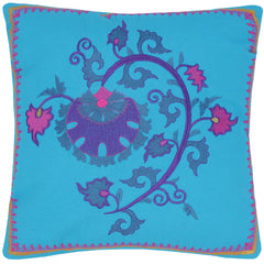 handmade Turkish Throw Pillow Blue Gold  SQUARE COTTON area rug