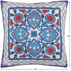 handmade Turkish Throw Pillow Ivory Teal  SQUARE SILK area rug