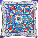handmade Turkish Throw Pillow Ivory Teal  SQUARE SILK area rug