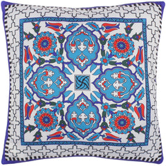handmade Turkish Throw Pillow Ivory Teal  SQUARE SILK area rug